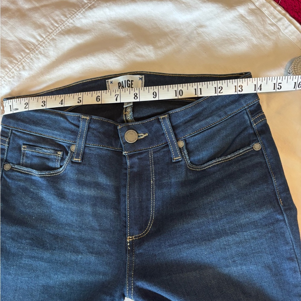 34” inseam PAIGE Manhattan High Rise Dark Blue Bootcut Jeans - Picture 2 of 7